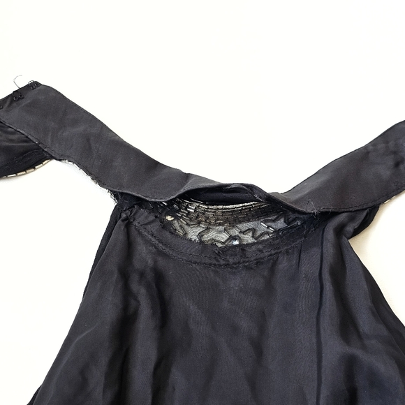 A.J. Bari Petites Silk Hand Beaded Fringe Cocktail Dress Black Silver Gatsby 20s - Picture 15 of 15